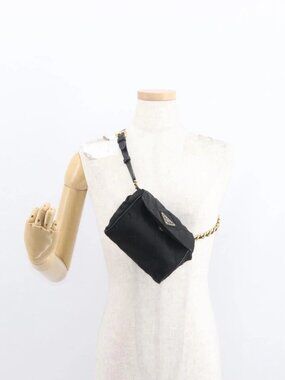 PRADA Chain Shoulder Bag Nylon Black Gold Auth bs31141